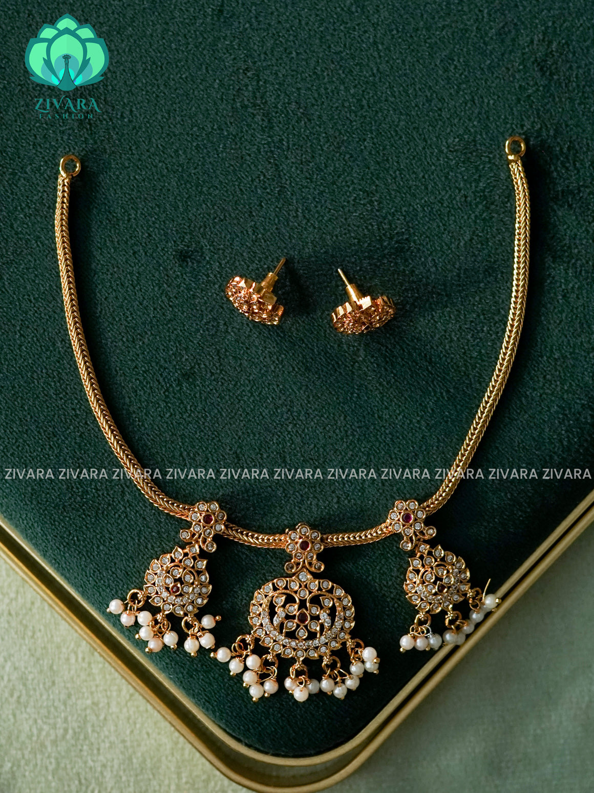 LOTUS AND PARROT REAL KEMP FLEXIBLE CHAIN  - Traditional south indian premium neckwear - Zivara Fashion- latest jewellery design.