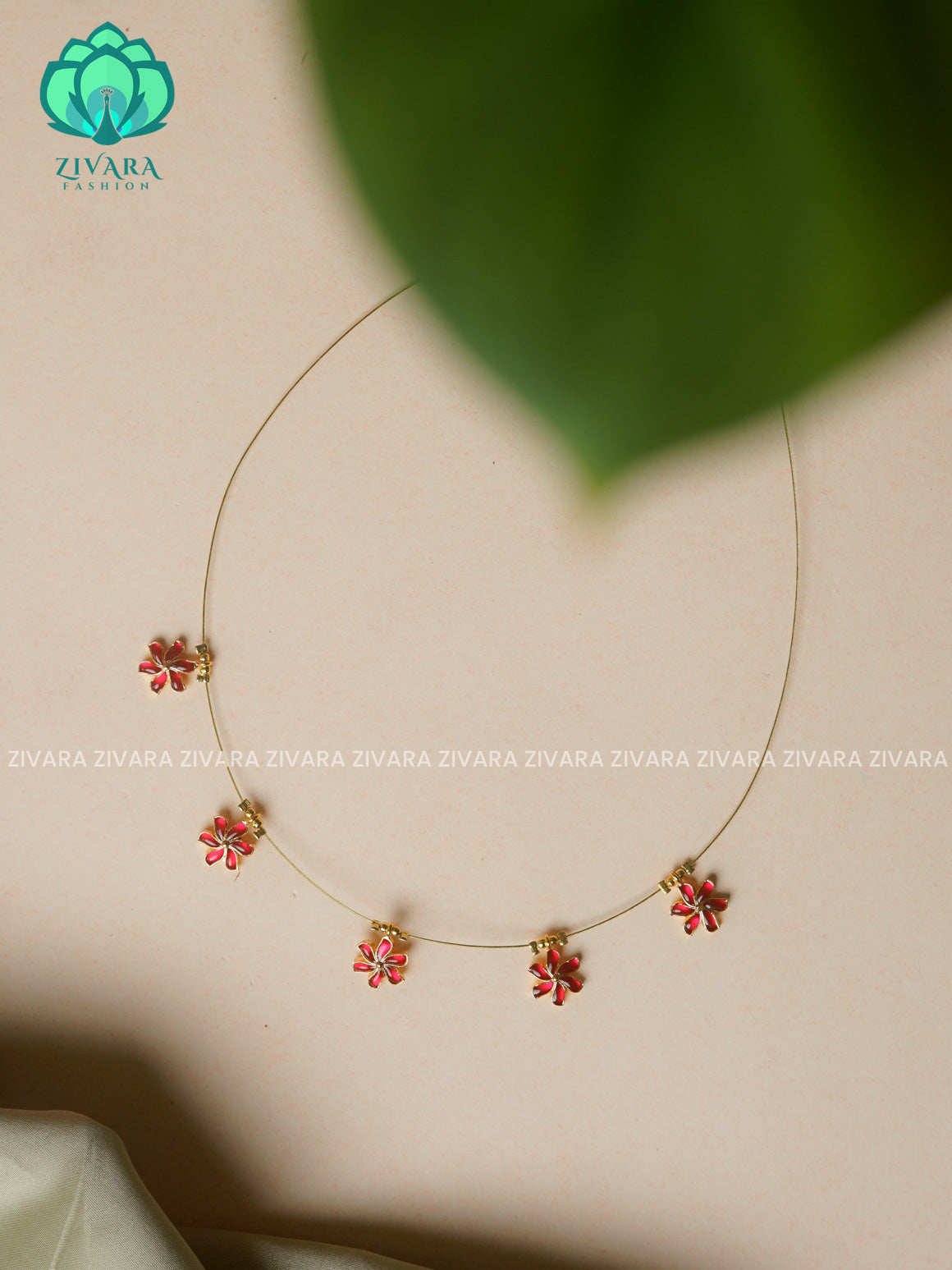 RUBY FLORAL - TAMARA INVISIBLE MINIMAL ELEGANT HANDMADE NECKLACE WITH BRILLIANT FINISH MOTIFS- ZIVARA FASHION