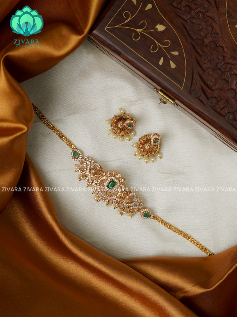 GREEN - AD CUTE -TRADITIONAL CHOKER COLLECTION WITH EARRINGS- LATEST JEWELLERY COLLECTION