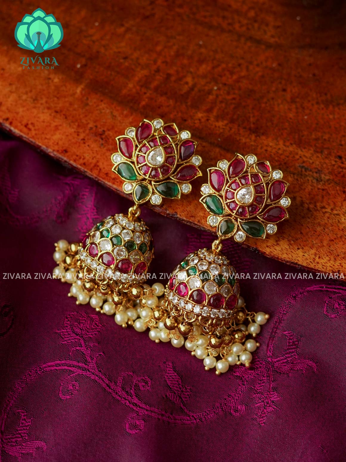 BIG size LOTUS - TRADITIONAL PREMIUM MATTE  polish JHUMKA- latest jewellery collection- zivara fashion