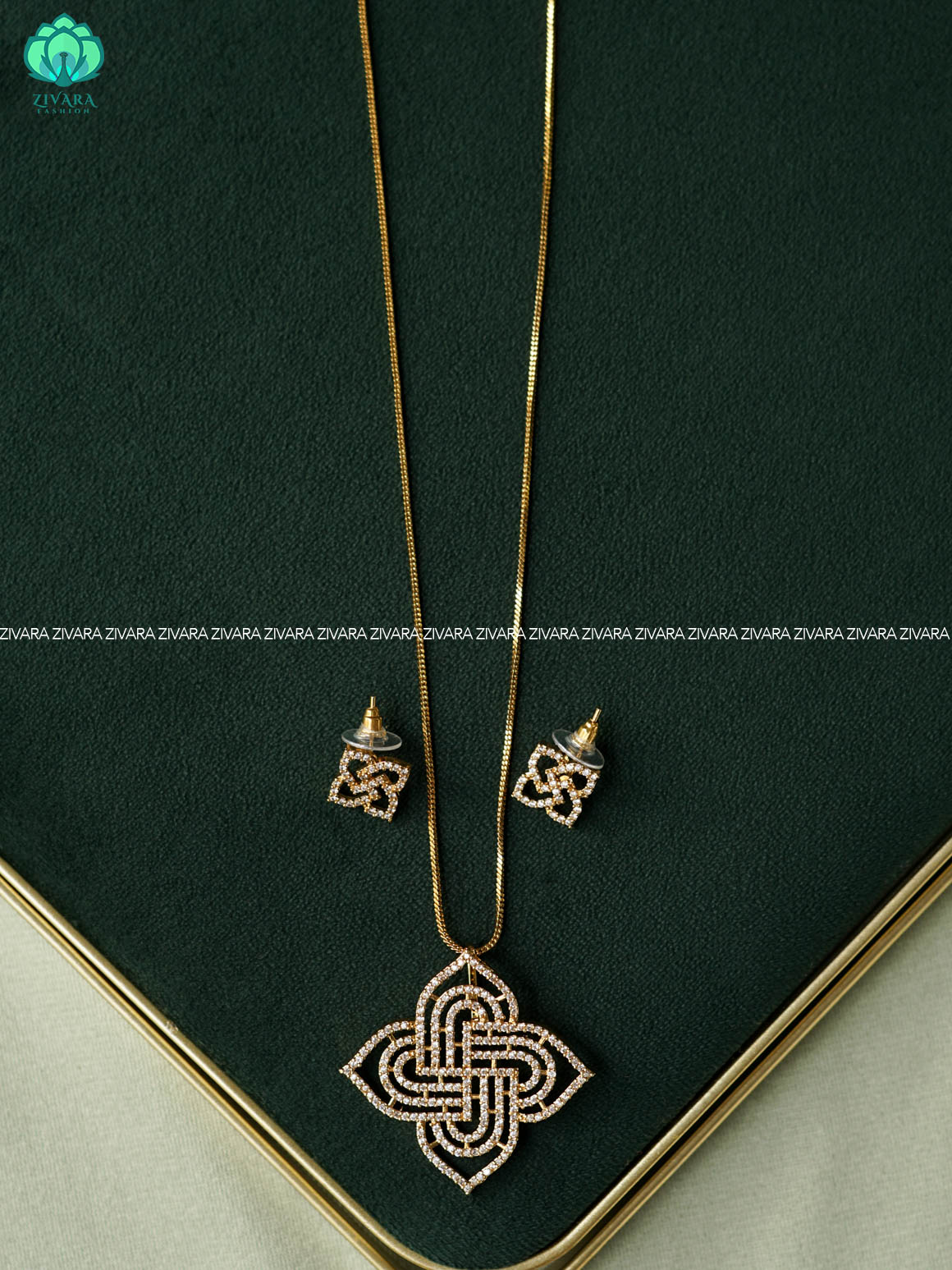 STYLES PENDANT ( CHAIN COMPLIMENTARY) WITH EARRINGS -Trending office wear jewellery-Zivara fashion
