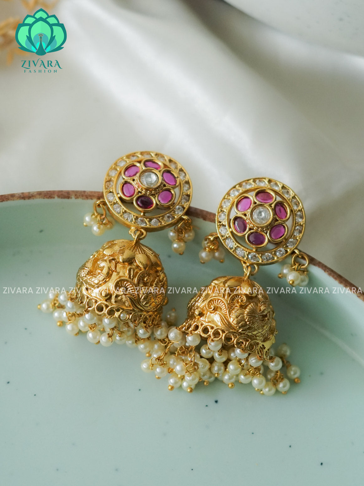 RUBY  Real kemp bridal - TRADITIONAL PREMIUM MATTE  polish JHUMKA- latest jewellery collection- zivara fashion