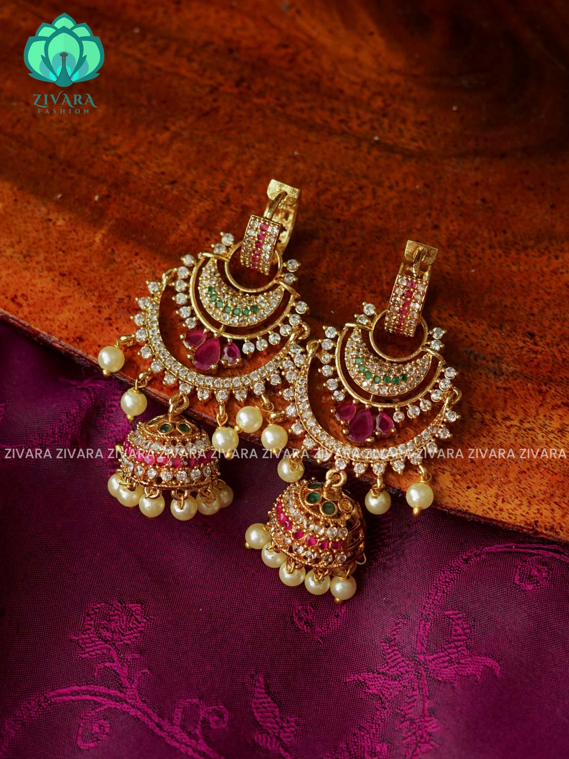 2 IN 1 RING AND BALI JHUMKA - TRADITIONAL PREMIUM MATTE  polish JHUMKA- latest jewellery collection- zivara fashion