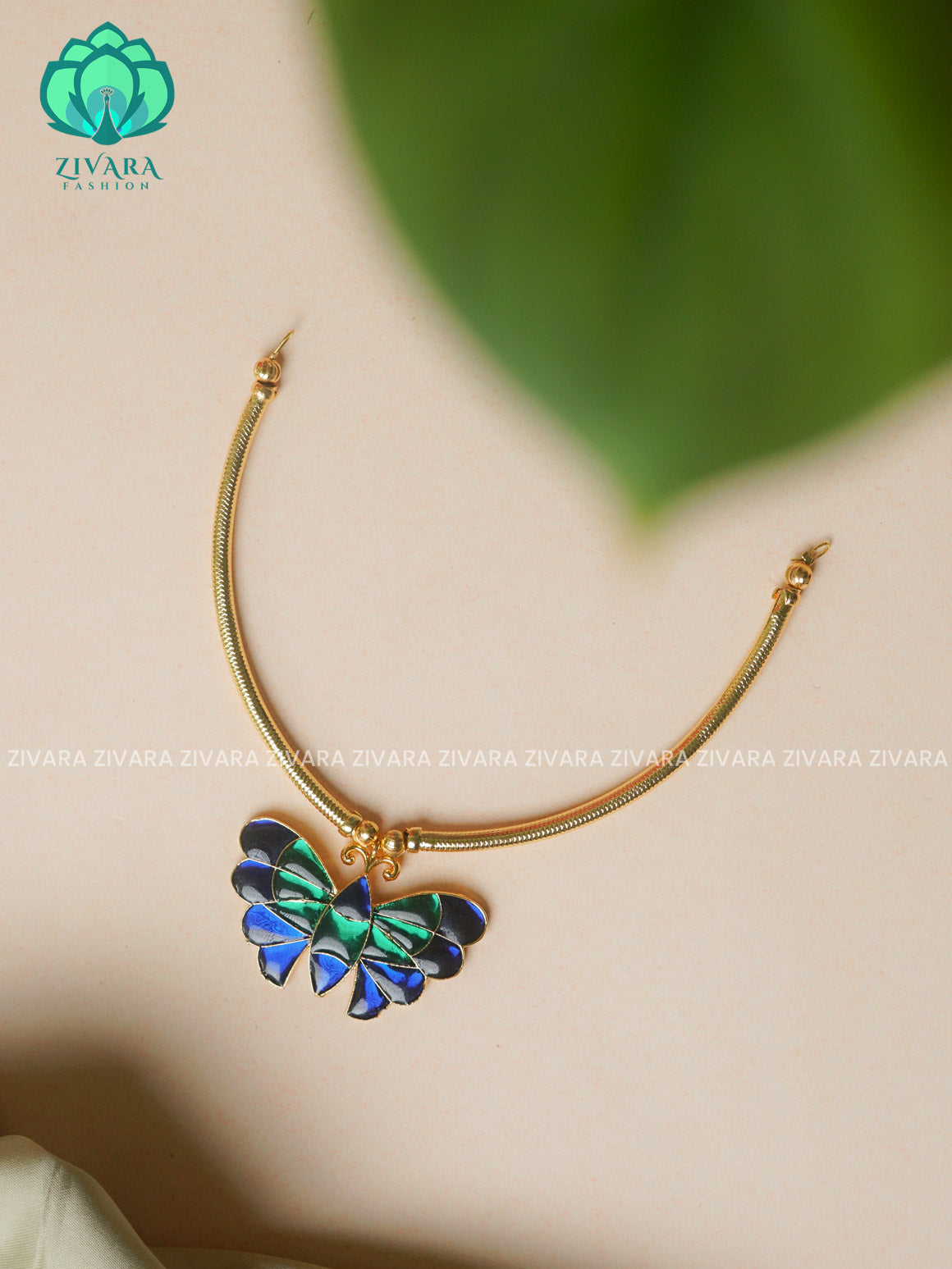 BLUE AND GREEN TAMARA BIG BUTTERFLY PENDANT MINIMAL ELEGANT HANDMADE NECKLACE WITH BRILLIANT FINISH MOTIFS- ZIVARA FASHION