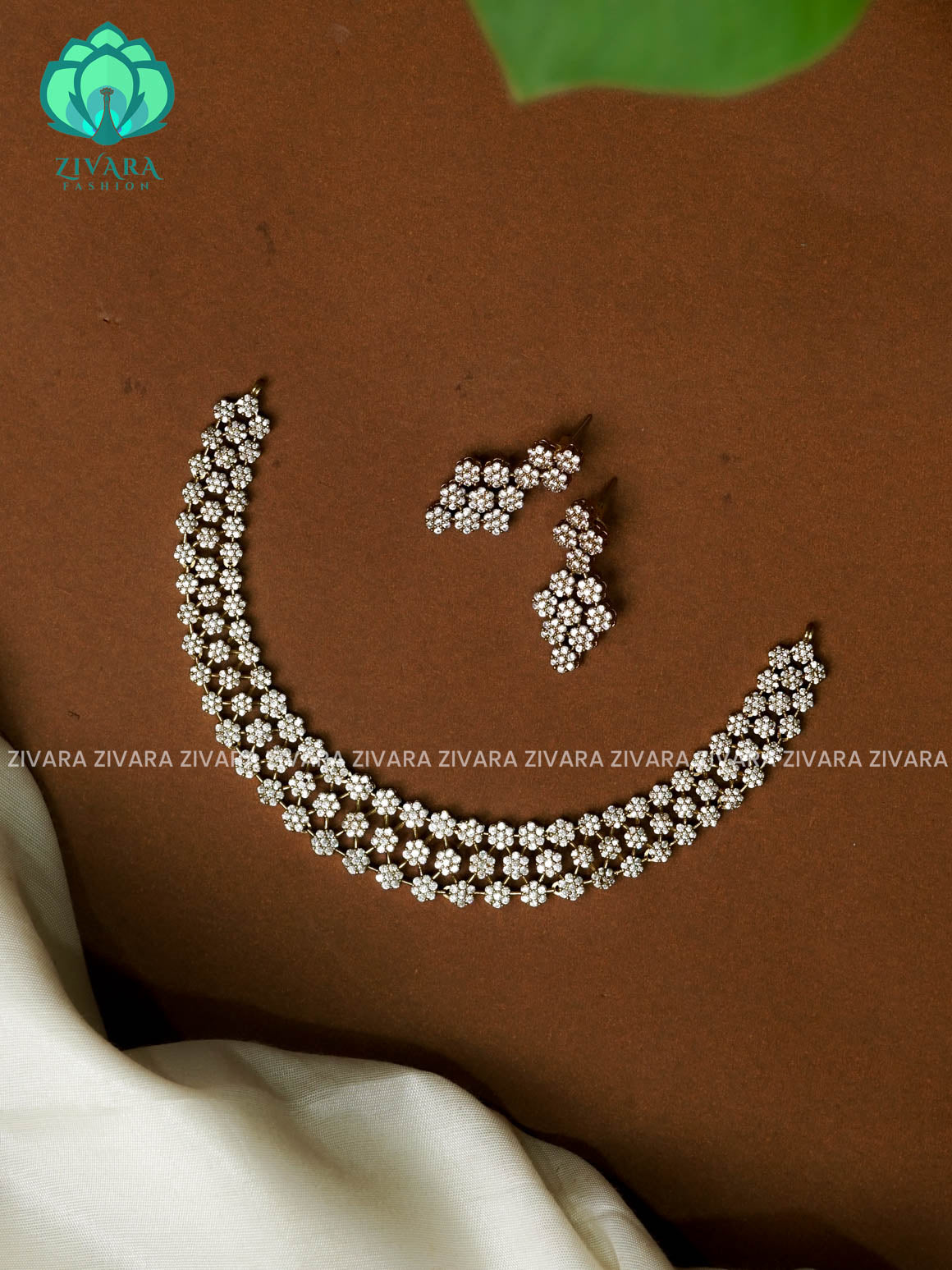 WHITE STONE STAR HASLI  stylish and minimal elegant neckwear with earrings- Zivara Fashion