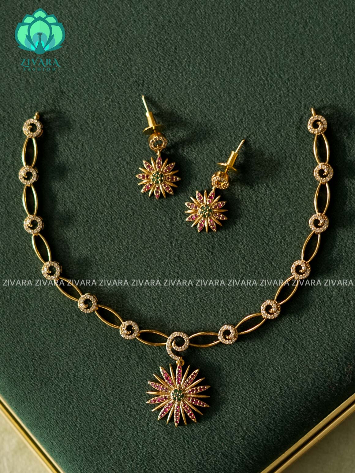 FLOWER PENDANT-  stylish and minimal elegant neckwear with earrings- Zivara Fashion