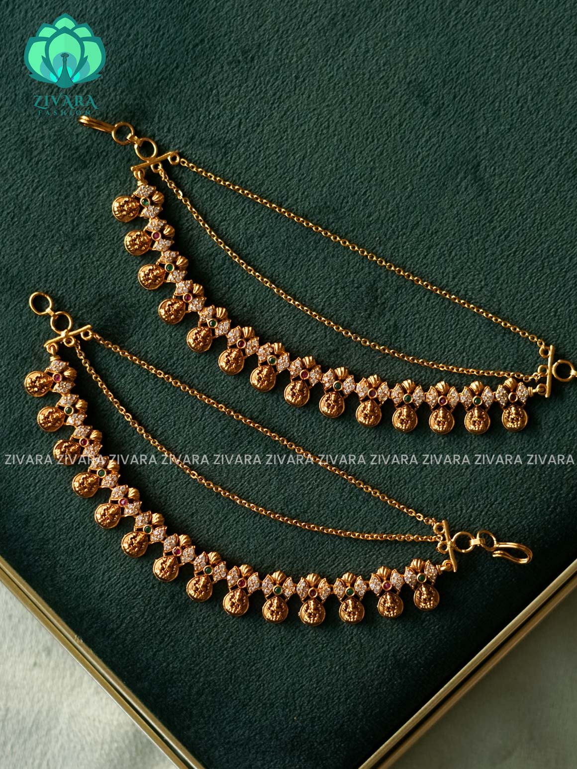 3 layer COIN TEMPLE MATTE FINISH  earchains/maatals- bridal accessory- zivara fashion-latest jewellery collection