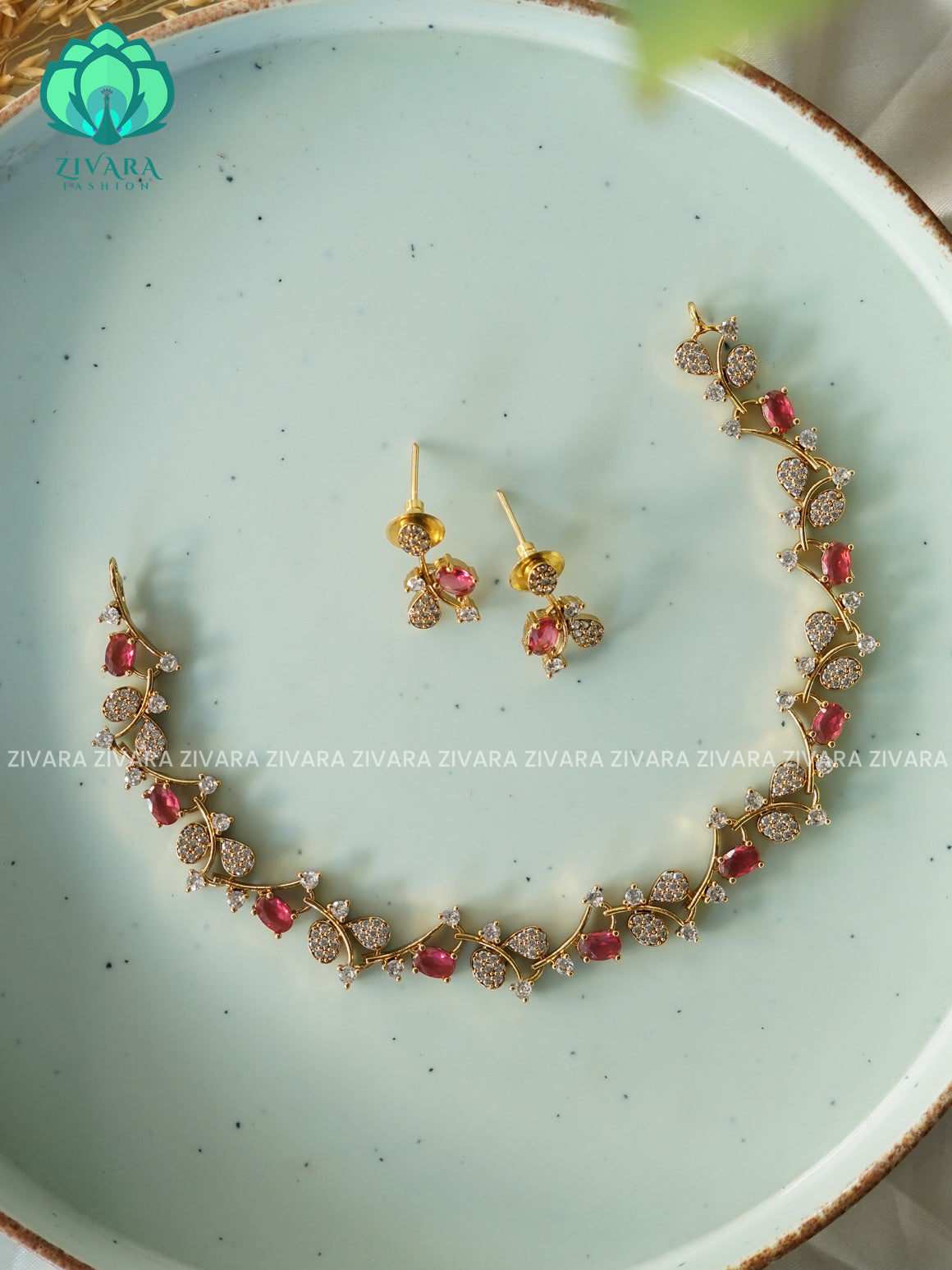 RED KIDS FRIENDLY SMALL SIZE LEAF  - stylish and minimal elegant neckwear with earrings- Zivara FashioN