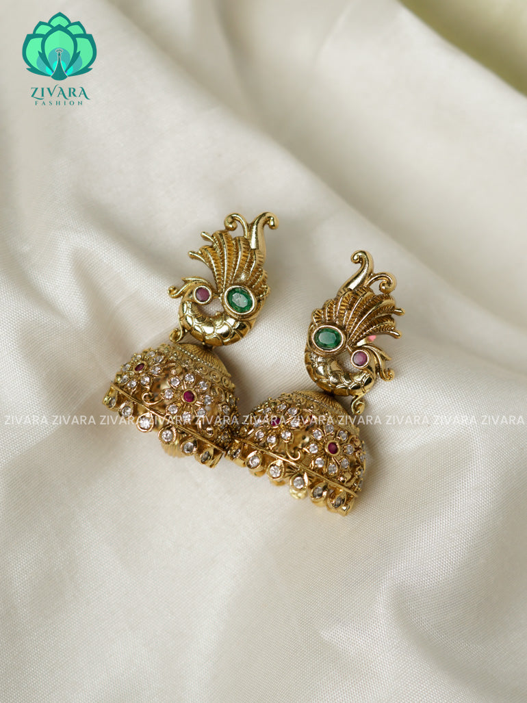 Big Peacock - TRADITIONAL PREMIUM MATTE  polish JHUMKA- latest jewellery collection- zivara fashion