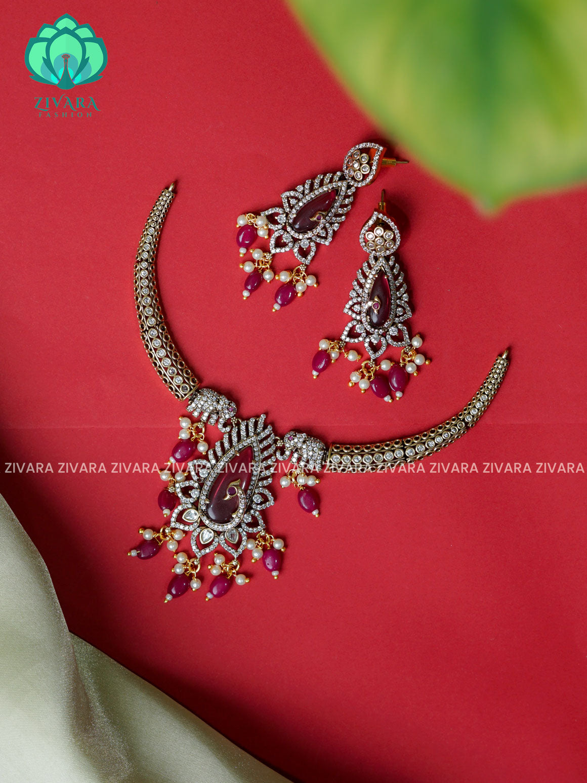 Ruby  - Tear hasli - Ultra premium victoria finish dark polish trending neckwear collection- bridal collection- Zivara Fashion