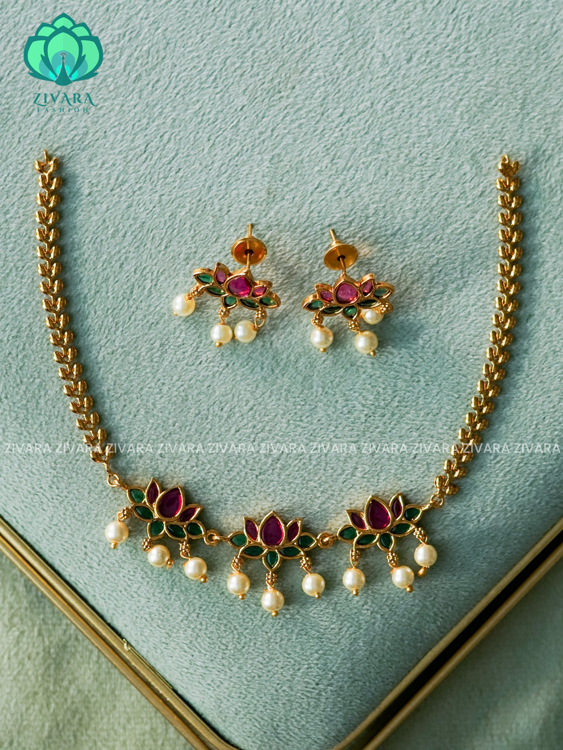 REAL KEMP LOTUS KIDS FRIENDLY NECKWEAR - Traditional south indian premium neckwear - Zivara Fashion- latest jewellery design