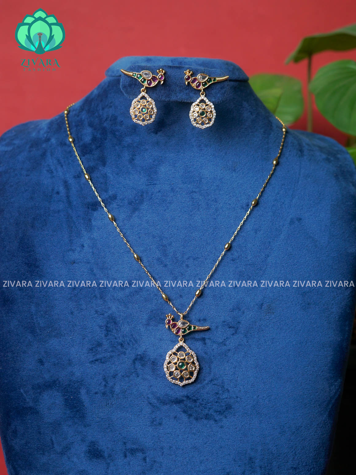 THIN PARROT CHAIN  -Traditional south indian premium neckwear with earrings- Zivara Fashion- latest jewellery design.