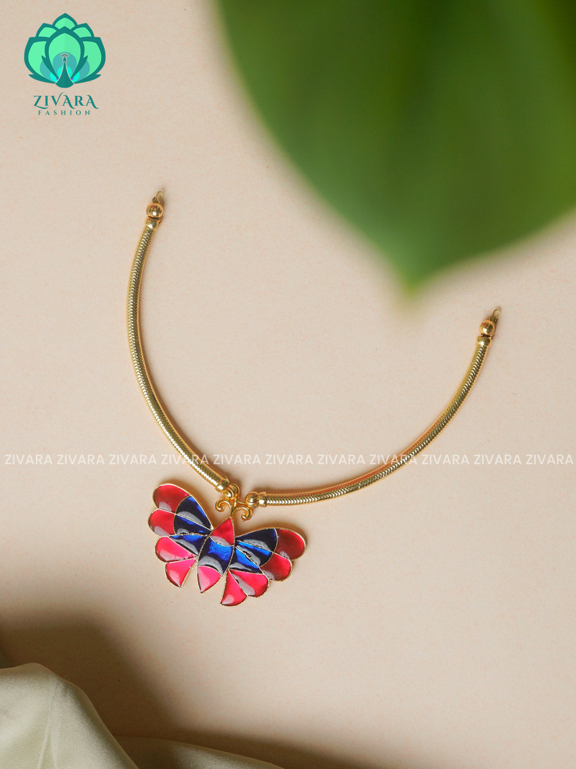 BLUE AND PINK TAMARA BIG BUTTERFLY PENDANT MINIMAL ELEGANT HANDMADE NECKLACE WITH BRILLIANT FINISH MOTIFS- ZIVARA FASHION