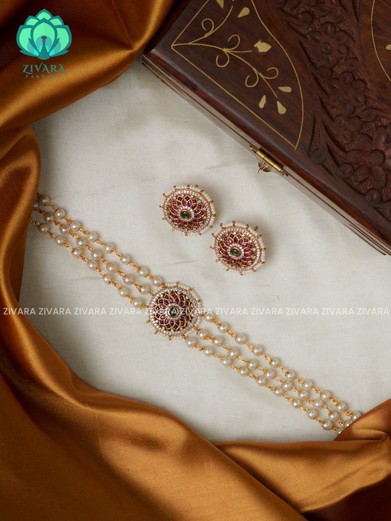 REAL KEMP CIRCLE PEARL -TRADITIONAL CHOKER COLLECTION WITH EARRINGS- LATEST JEWELLERY COLLECTION