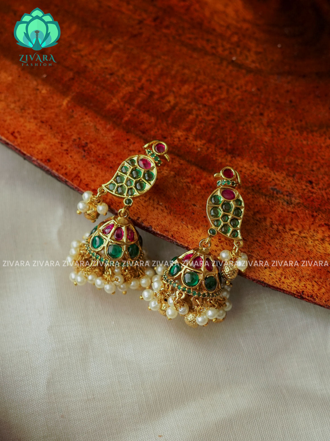 Green ruby stone  Medium sized - TRADITIONAL PREMIUM MATTE  polish JHUMKA- latest jewellery collection- zivara fashion