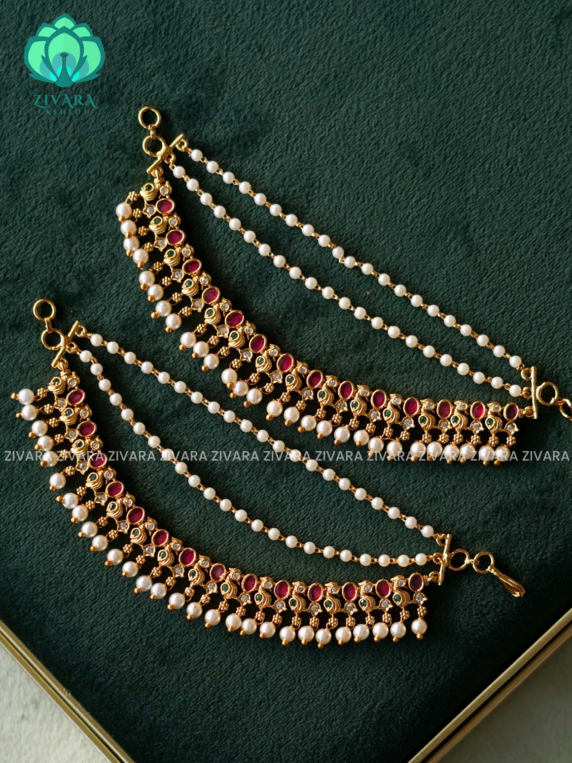 3 layer PEACOCK MATTE FINISH  earchains/maatals- bridal accessory- zivara fashion-latest jewellery collection