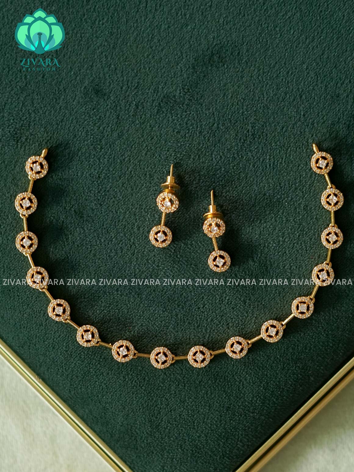 WHITE STONE CIRCLE -  stylish and minimal elegant neckwear with earrings- Zivara Fashion