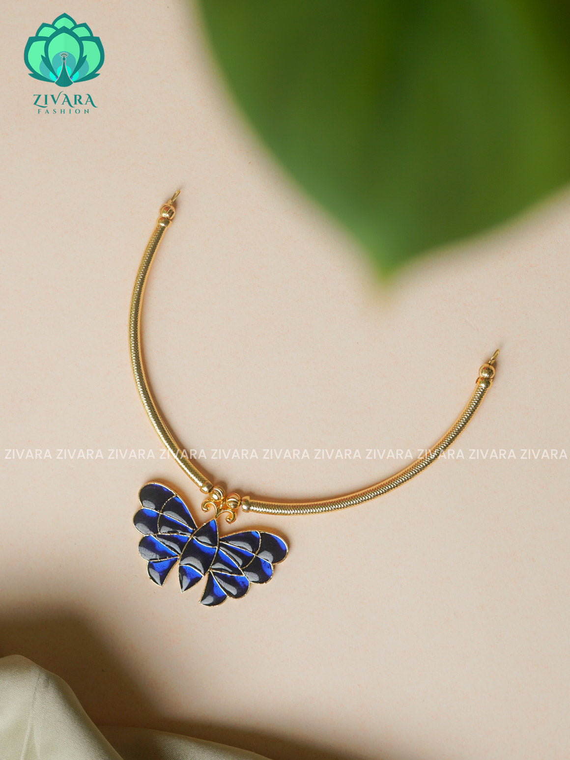 BLUE TAMARA BIG BUTTERFLY PENDANT MINIMAL ELEGANT HANDMADE NECKLACE WITH BRILLIANT FINISH MOTIFS- ZIVARA FASHION