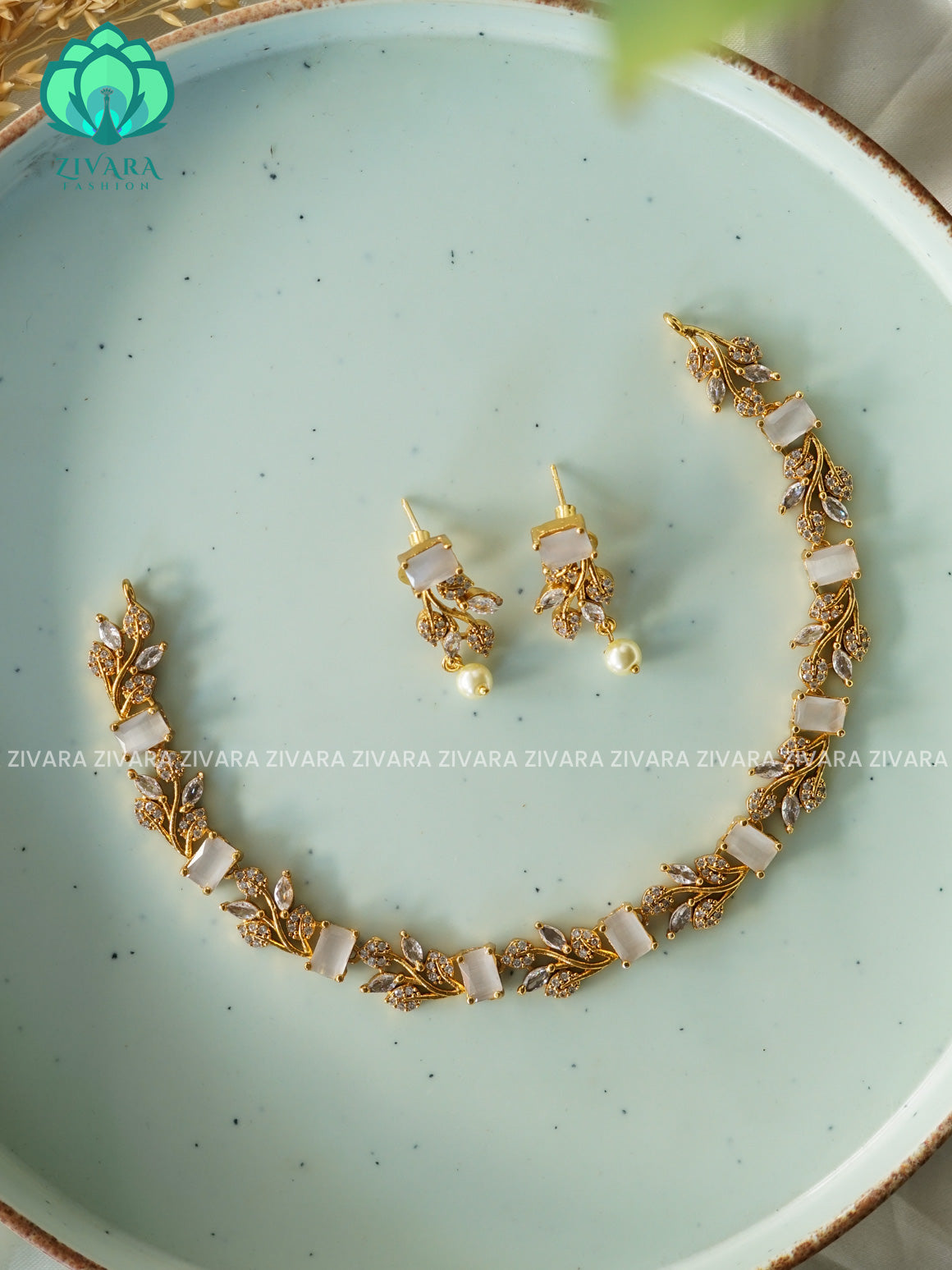 Milky white KIDS FRIENDLY SMALL SIZE LEAF  - stylish and minimal elegant neckwear with earrings- Zivara FashION