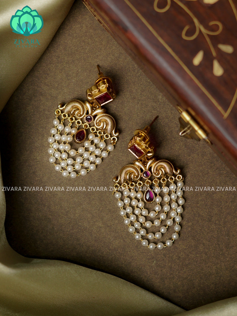 Ruby - Cute layered pearl danglers - TRADITIONAL PREMIUM MATTE  polish BALI- latest jewellery collection- zivara fashion