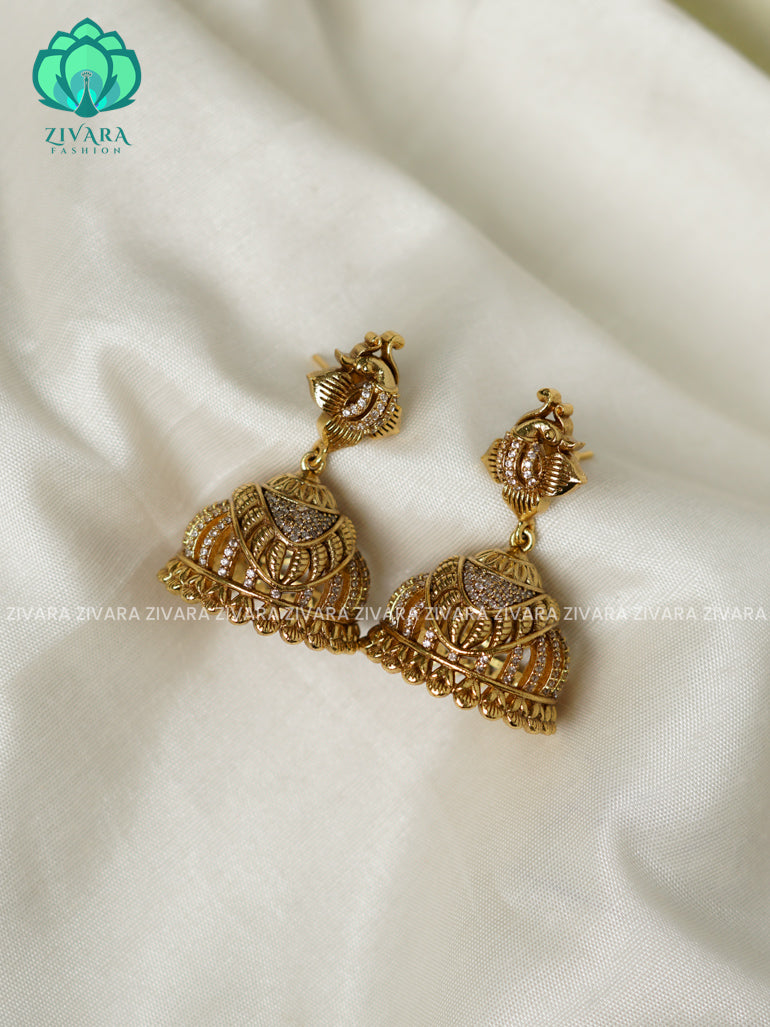 Peacock - TRADITIONAL PREMIUM MATTE  polish JHUMKA- latest jewellery collection- zivara fashion