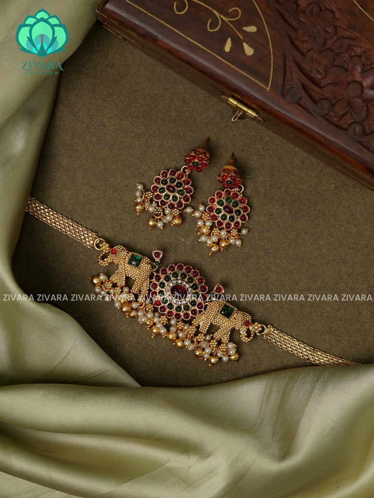 ELEPHANT NORMAL MATTE  choker with earrings-latest south indian jewellery
