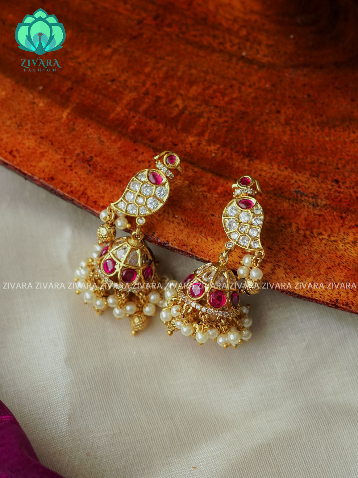 Ruby  stone  Medium sized - TRADITIONAL PREMIUM MATTE  polish JHUMKA- latest jewellery collection- zivara fashion