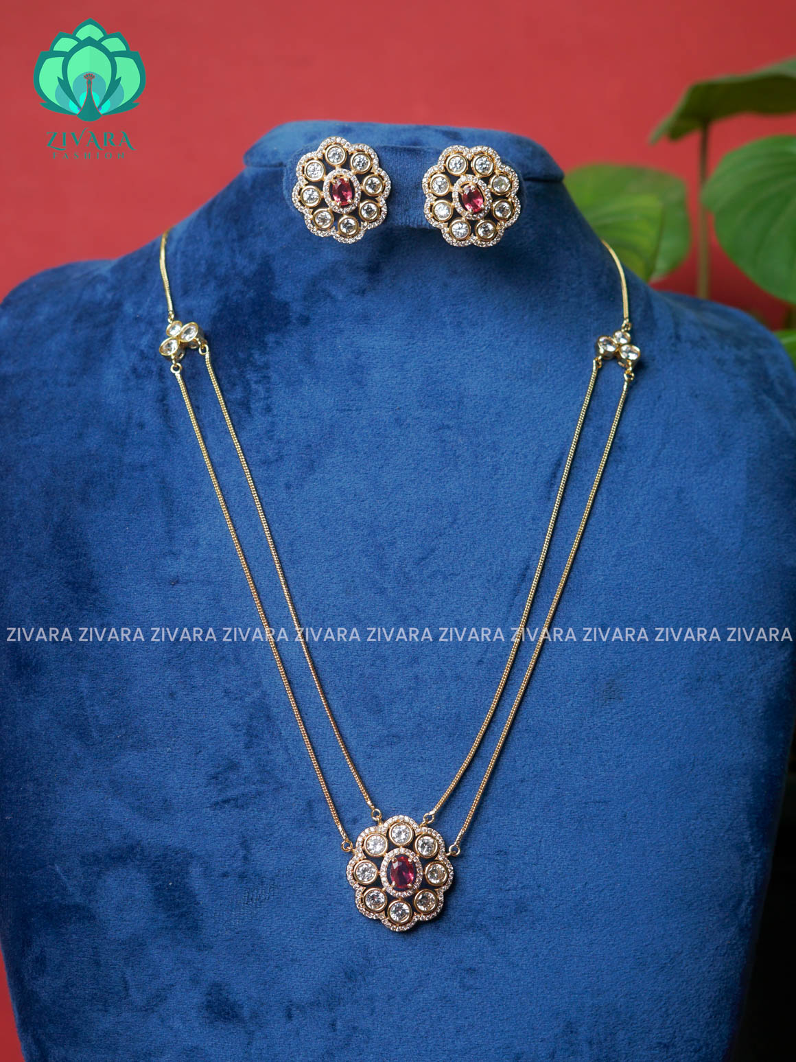 Ruby  -Layered colour stone - stylish and minimal elegant neckwear with earrings- Zivara Fashion