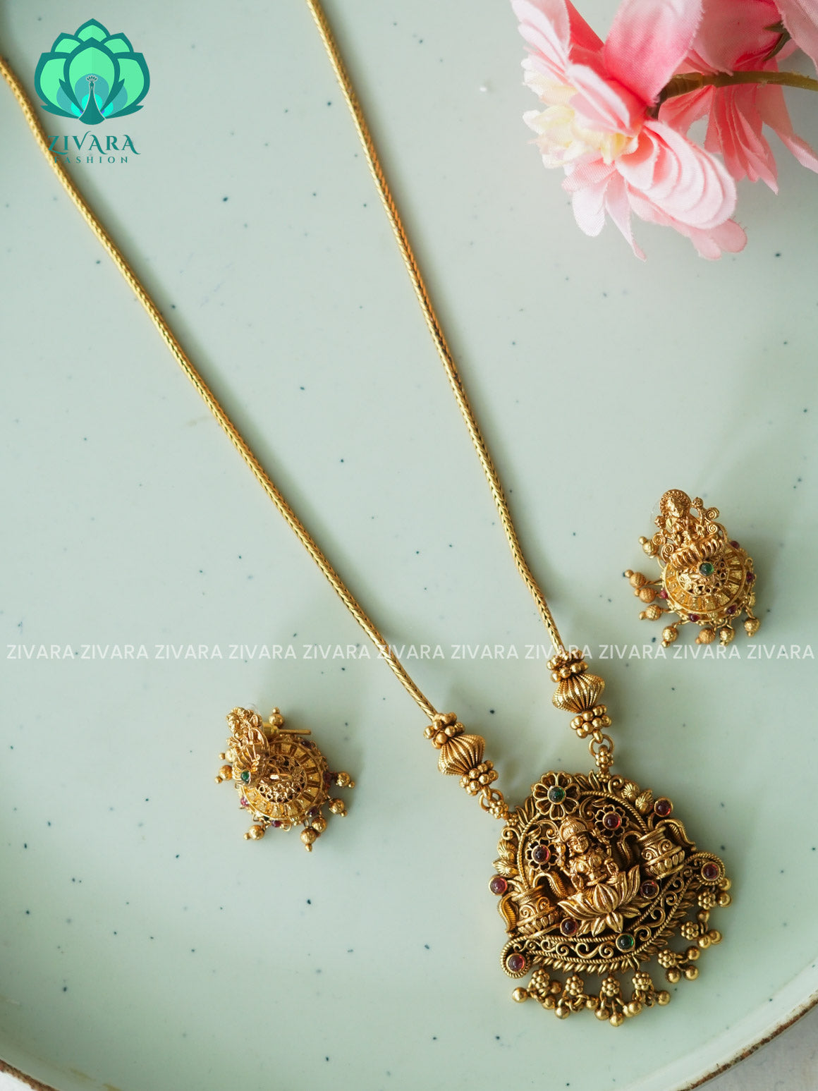 NITHYA TEMPLE NO STONE NORMAL MATTE neckwear with earrings- Zivara Fashion- latest jewellery design