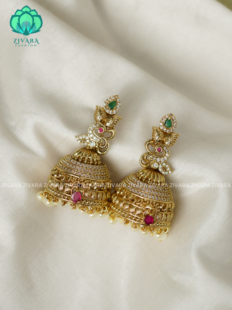 Big Peacock - TRADITIONAL PREMIUM MATTE  polish JHUMKA- latest jewellery collection- zivara fashion