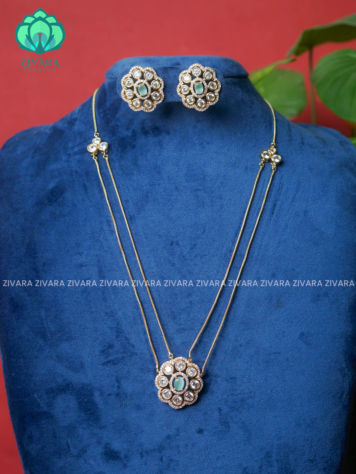 Pastel green-Layered colour stone - stylish and minimal elegant neckwear with earrings- Zivara Fashion