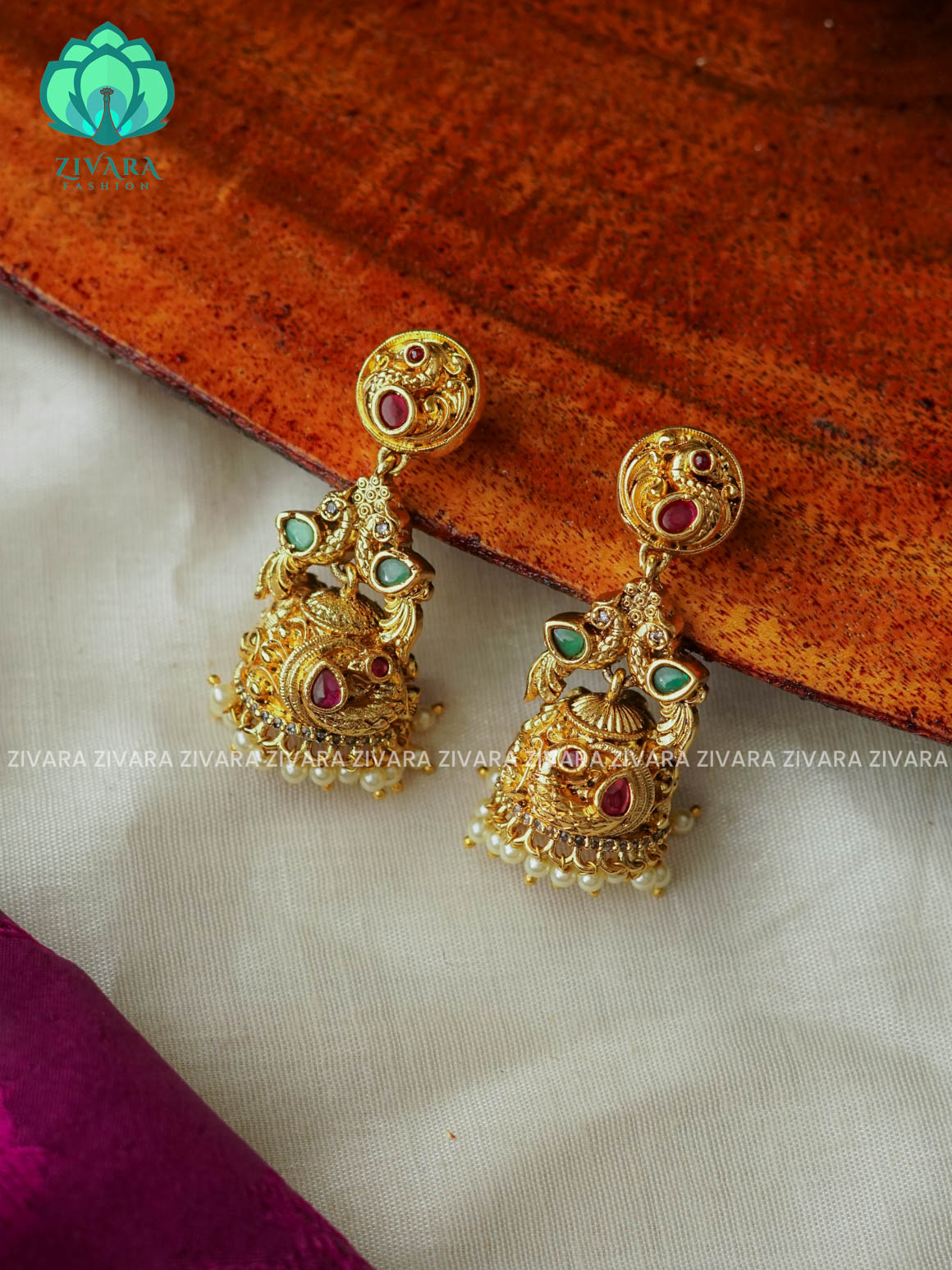 Medium sized peacock jhumka- TRADITIONAL PREMIUM MATTE  polish JHUMKA- latest jewellery collection- zivara fashion