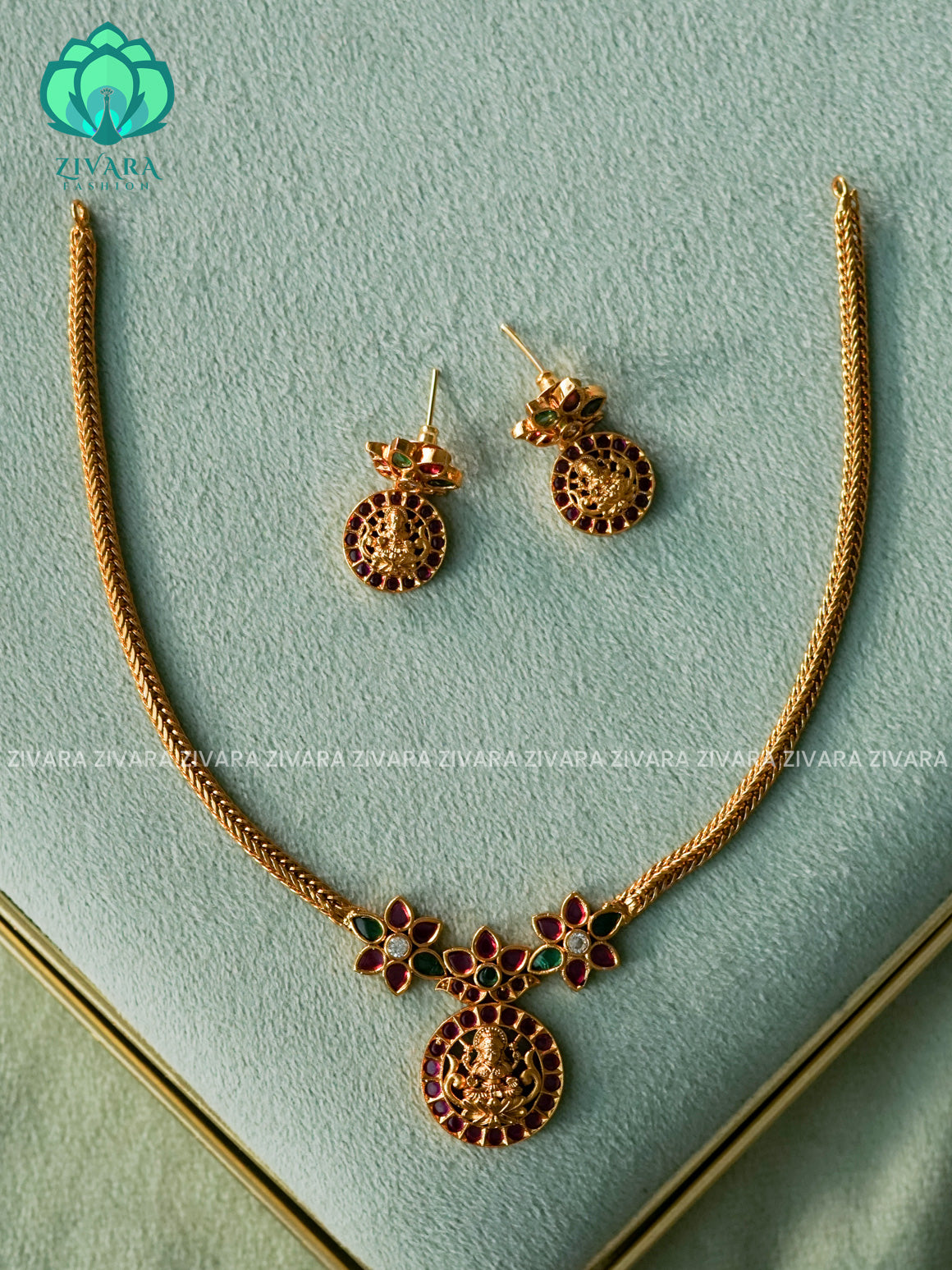 TEMPLE PENDANT  - FLEXIBLE CHAIN -Traditional south indian premium neckwear with earrings- Zivara Fashion- latest jewellery design