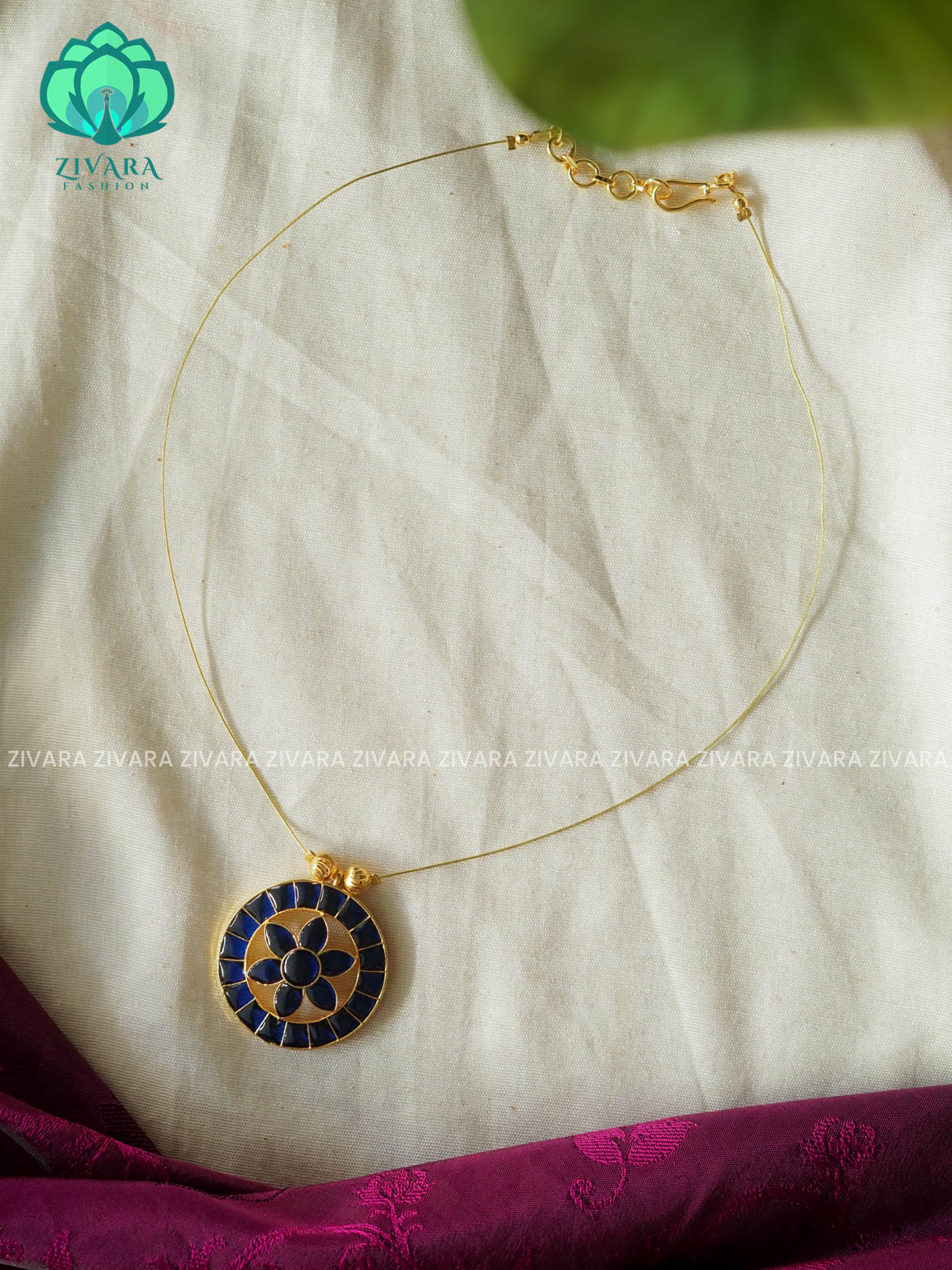 BLUE BIG CIRCLE  TAMARA INVISIBLE MINIMAL ELEGANT HANDMADE NECKLACE WITH BRILLIANT FINISH MOTIFS- ZIVARA FASHION