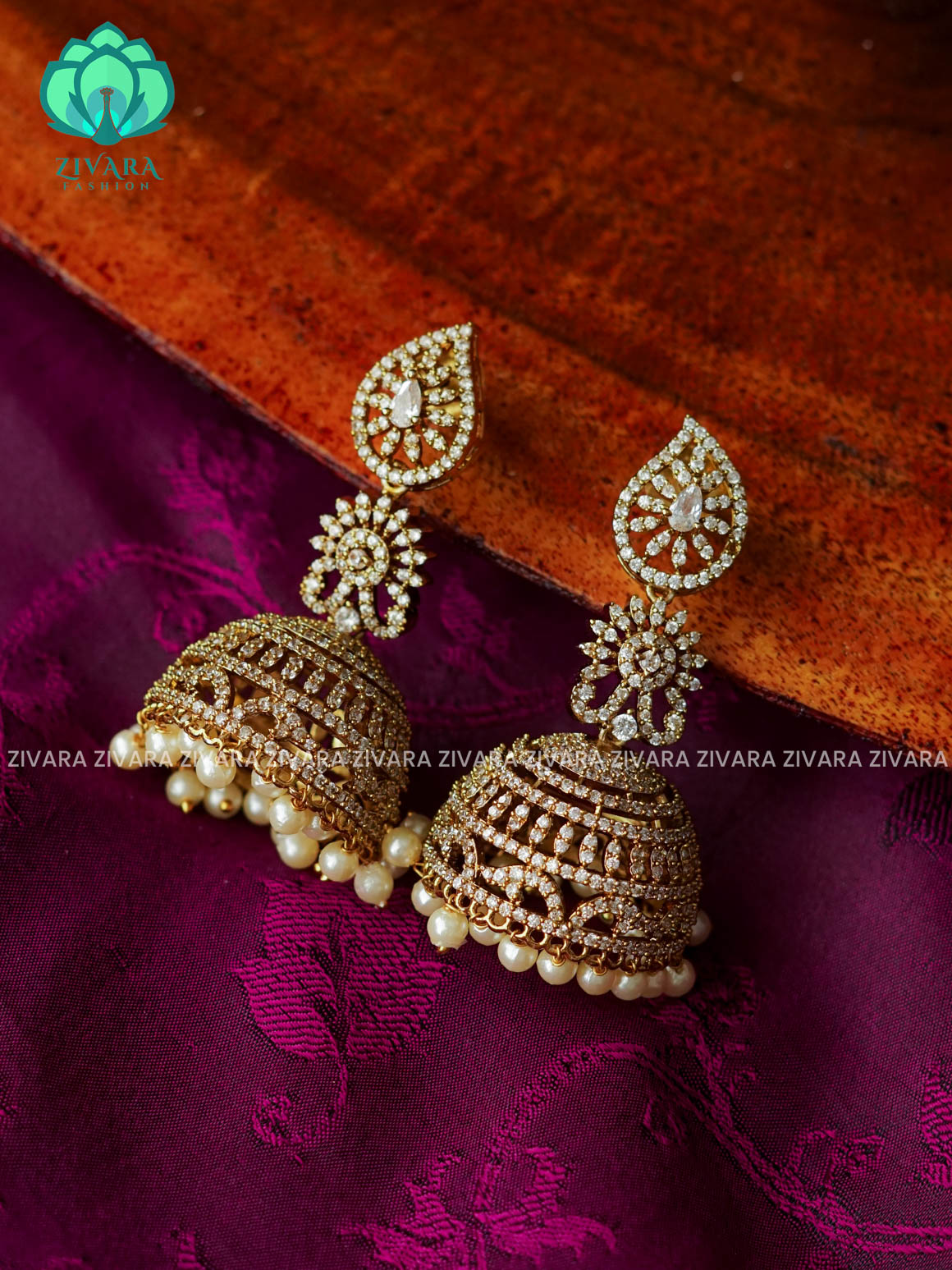 WHITE Long AD bridal jhumka - TRADITIONAL PREMIUM MATTE  polish JHUMKA- latest jewellery collection- zivara fashion