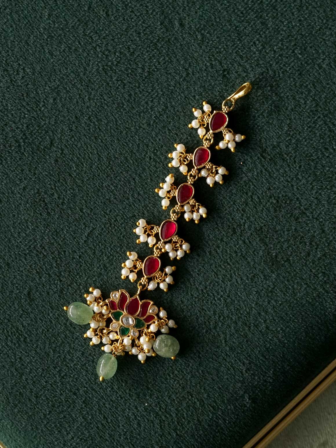 LOTUS JADAU PASTEL GREEN BEADS CHUTTI bridal head accessory- latest bridal collection - Zivara fashion