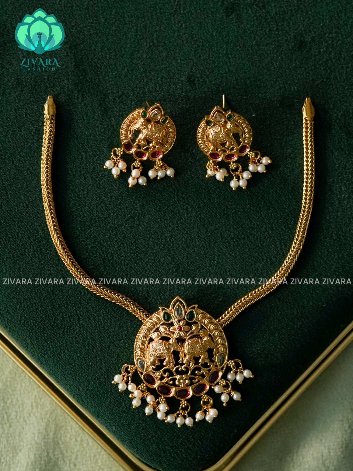 ELEPHANT PENDANT Flexible chain  -Traditional south indian premium neckwear - Zivara Fashion- latest jewellery design