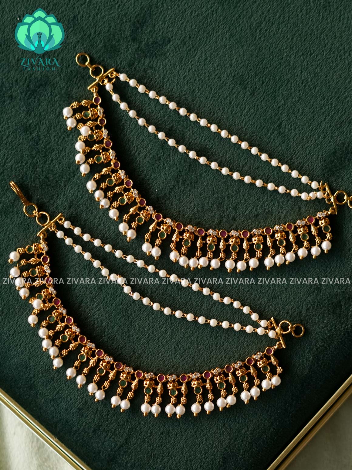 3 layer  MATTE FINISH  earchains/maatals- bridal accessory- zivara fashion-latest jewellery collection