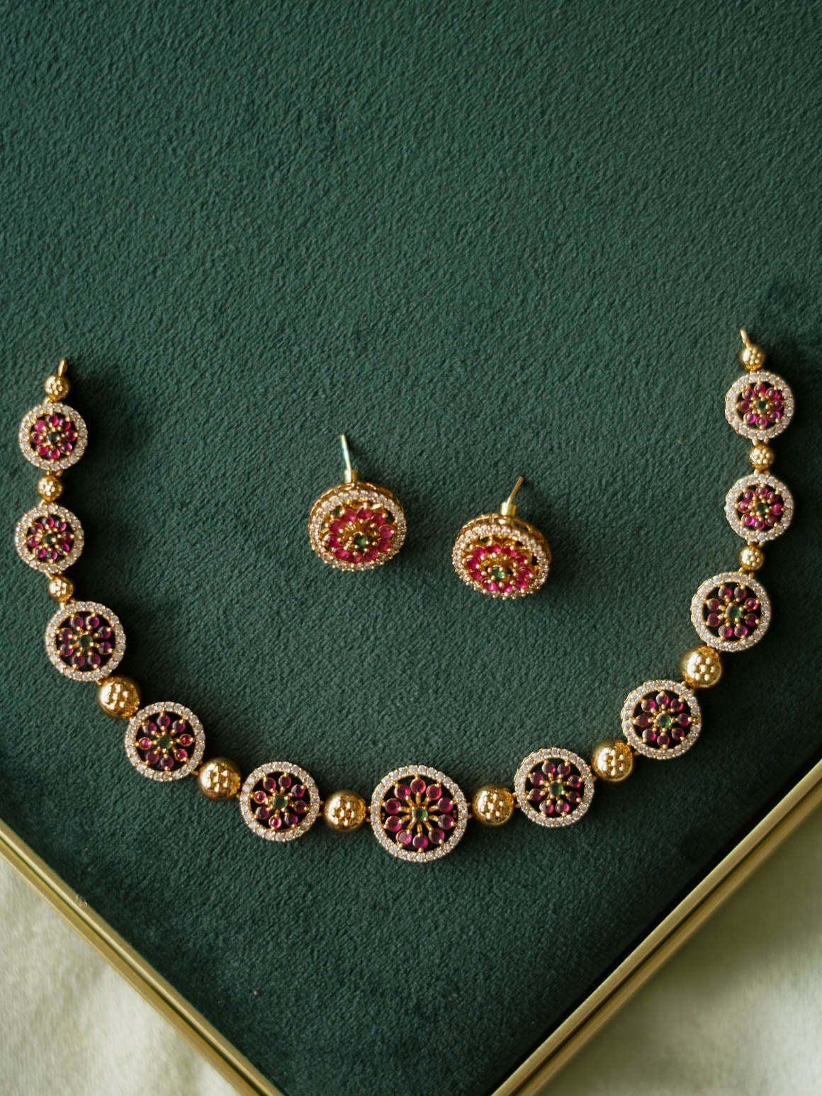 CIRCLE FLOWER  minimal elegant neckwear with earrings- Zivara Fashion