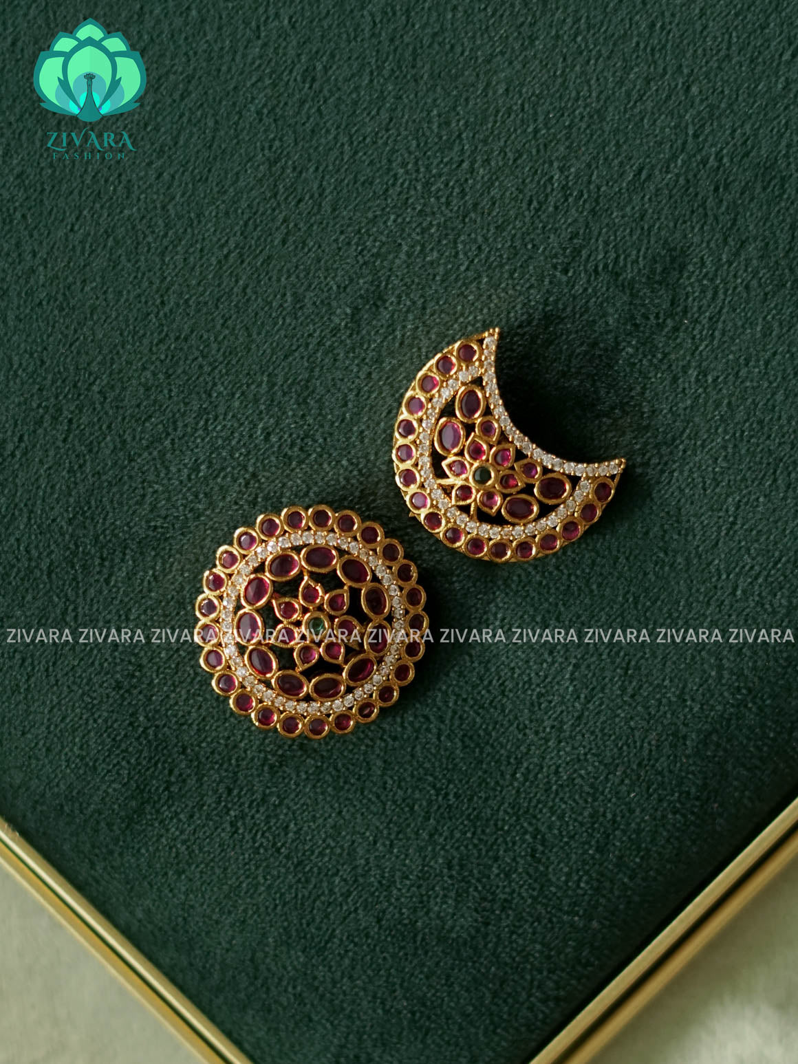 WHITE RUBY  -SUN MOON - SURYA CHANDRA - TRADITIONAL(2 INCHES) KUNDAN  HAIR ACCESSORIES- ZIVARA FASHION