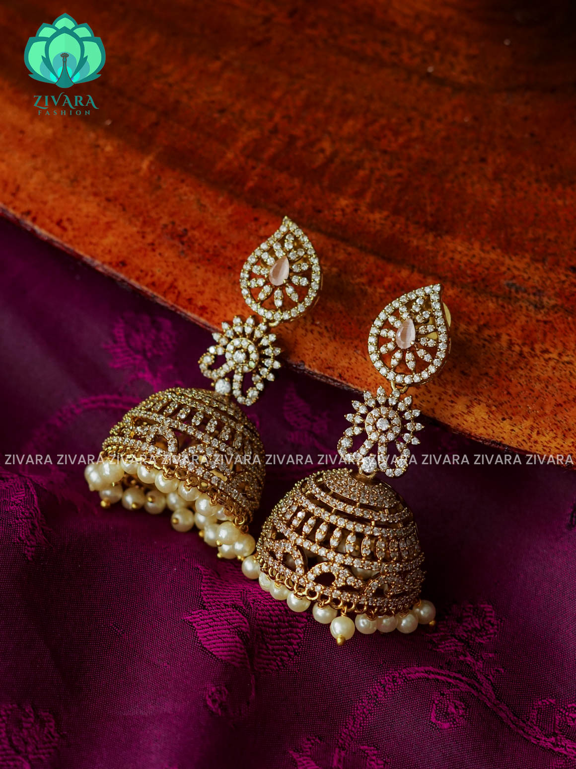 PINK Long AD bridal jhumka - TRADITIONAL PREMIUM MATTE  polish JHUMKA- latest jewellery collection- zivara fashion