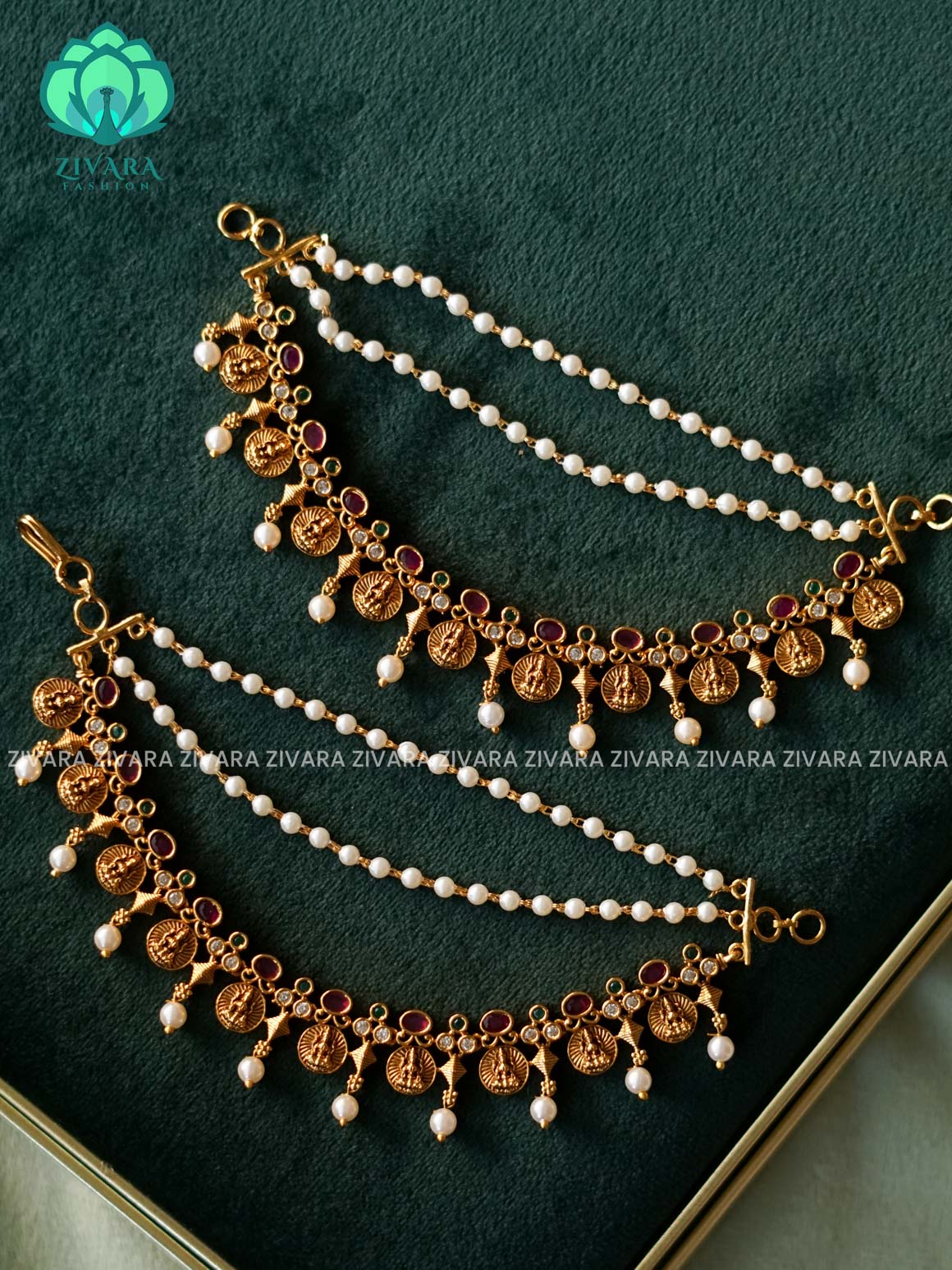 3 layer COIN TEMPLE MATTE FINISH  earchains/maatals- bridal accessory- zivara fashion-latest jewellery collection