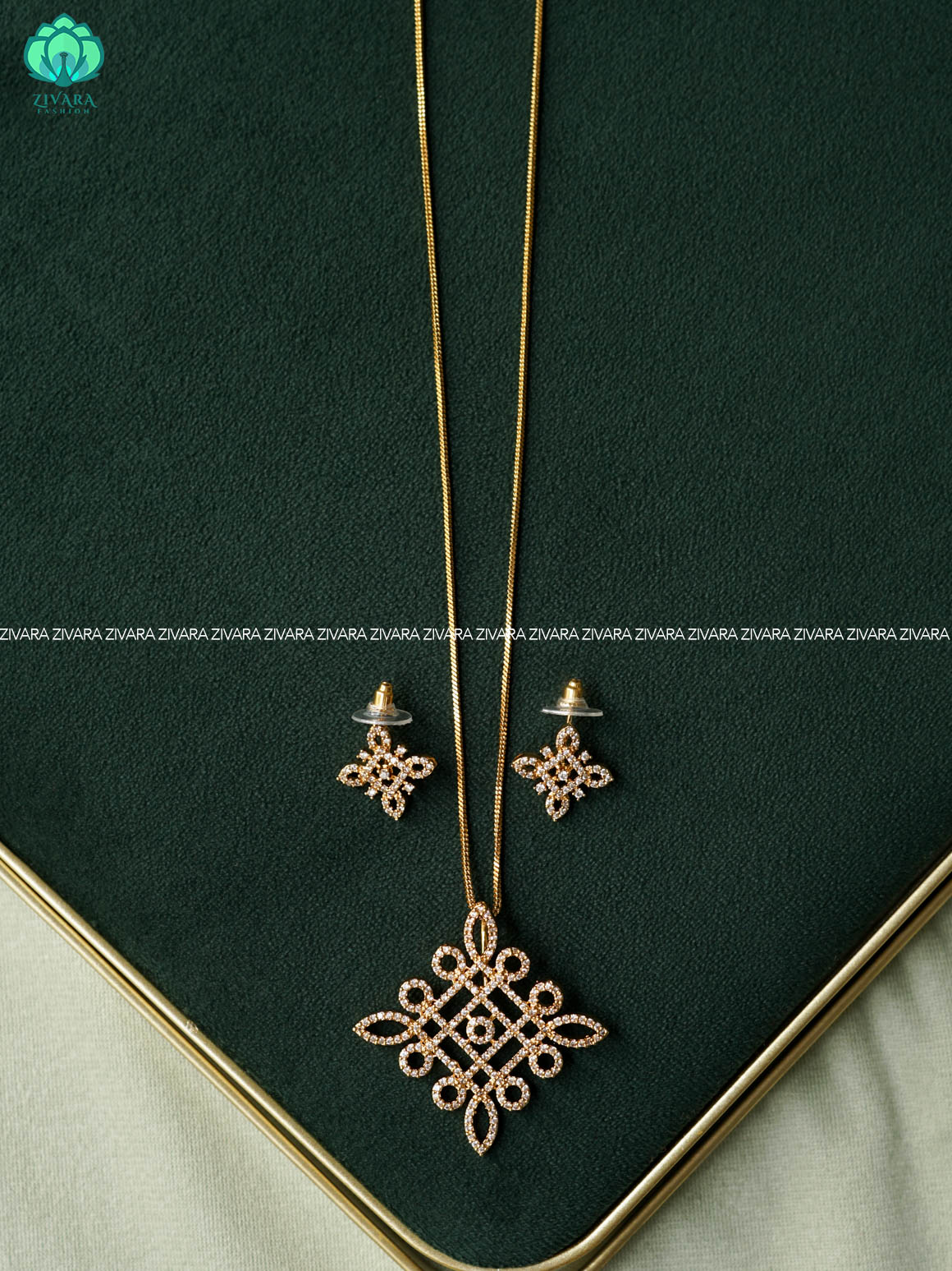 KOLAM PENDANT ( CHAIN COMPLIMENTARY) WITH EARRINGS -Trending office wear jewellery-Zivara fashion