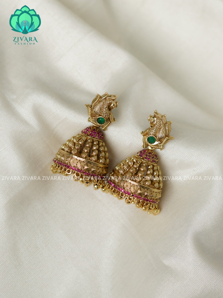 Peacock - TRADITIONAL PREMIUM MATTE  polish JHUMKA- latest jewellery collection- zivara fashion