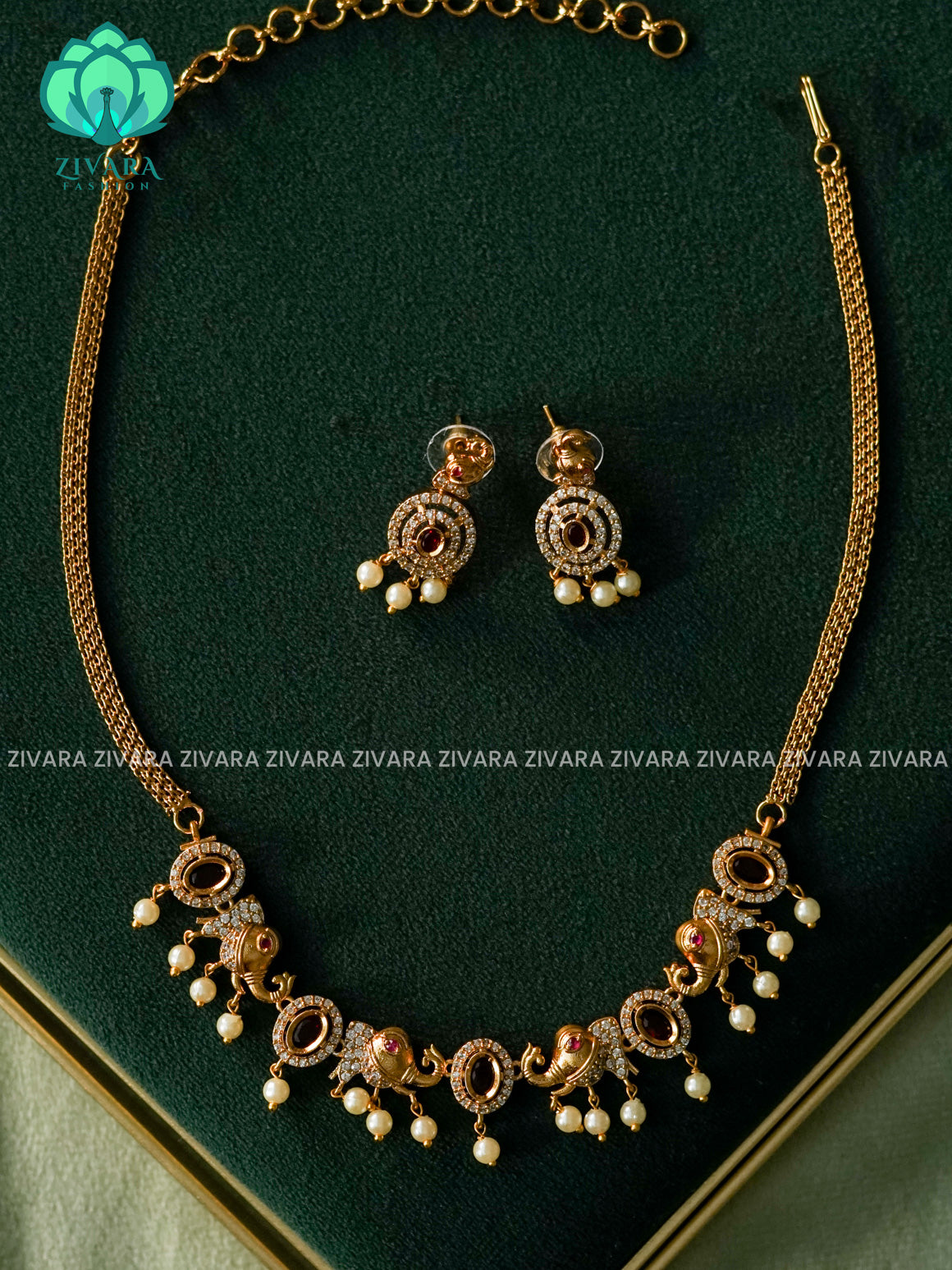 ELEPHANT RUBY STONE KIDS FRIENDLY CHOKER - TRADITIONAL CHOKER COLLECTION - LATEST JEWELLERY COLLECTION