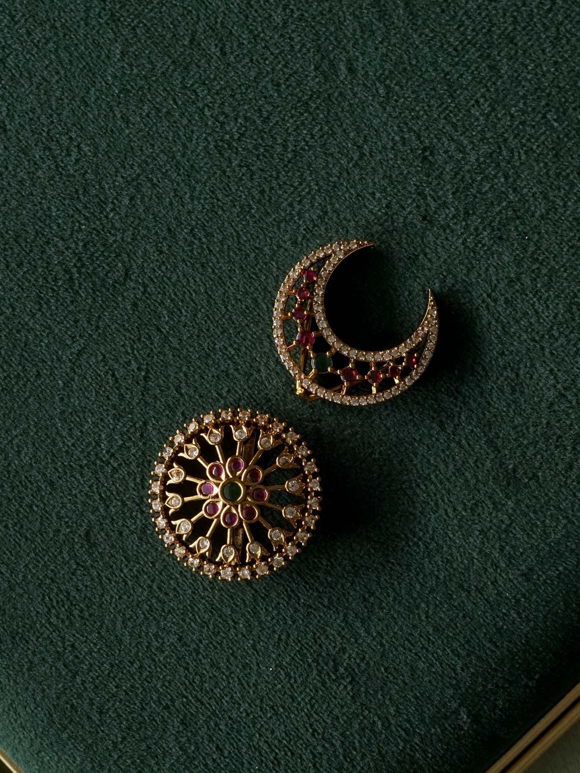 RUBY and GREEN -SUN MOON - SURYA CHANDRA - TRADITIONAL(1.5 INCHES) REAL KEMP  HAIR ACCESSORIES- ZIVARA FASHION