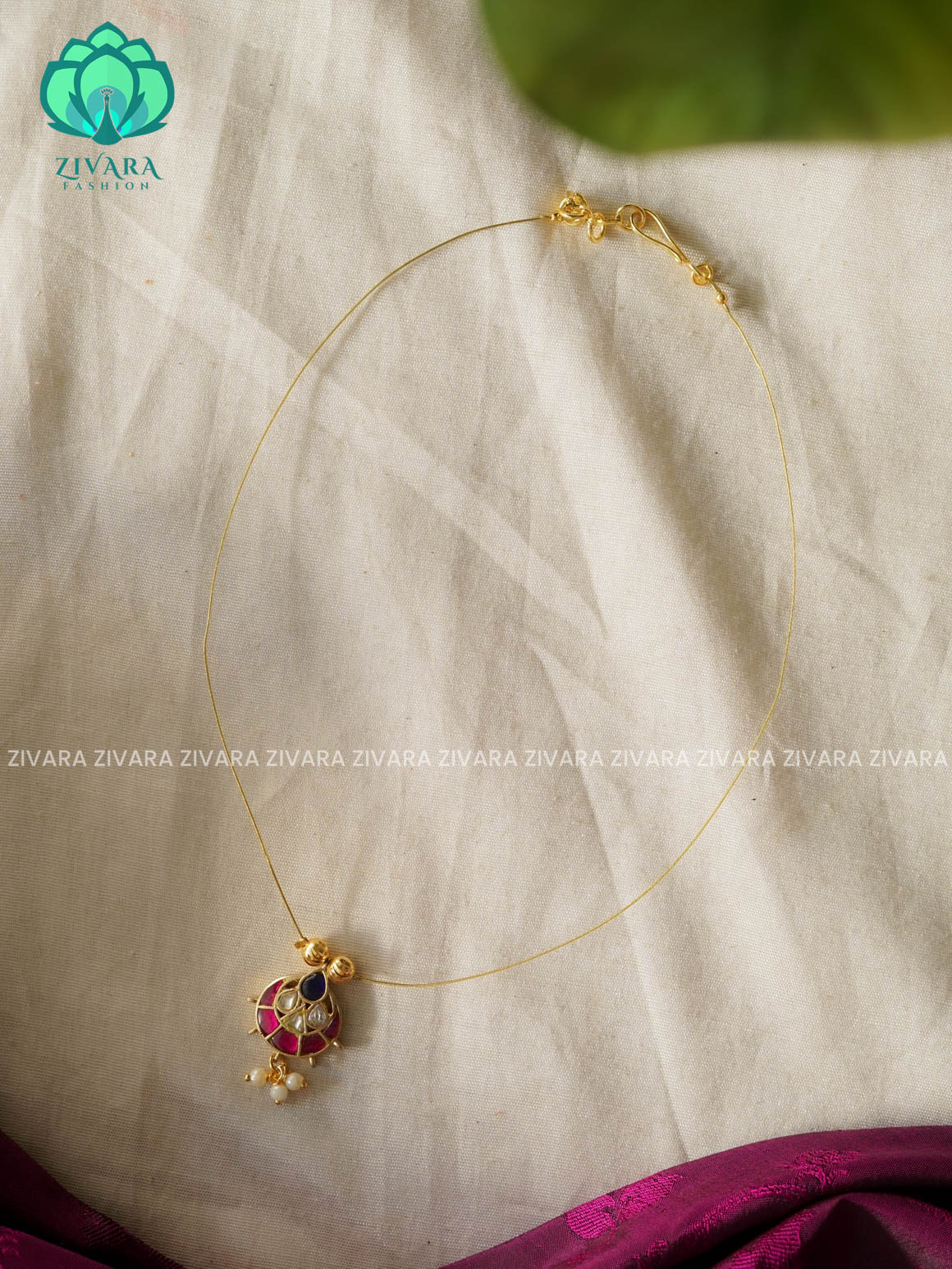 PINK AND BLUE - TEAR JADAU TAMARA INVISIBLE MINIMAL ELEGANT HANDMADE NECKLACE WITH BRILLIANT FINISH MOTIFS- ZIVARA FASHION