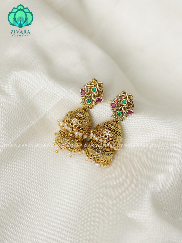 Two step - TRADITIONAL PREMIUM MATTE  polish JHUMKA- latest jewellery collection- zivara fashion