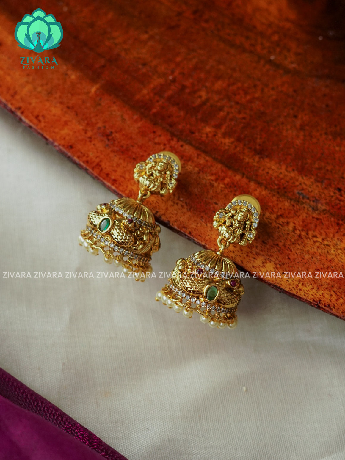 Medium size real kemp - TRADITIONAL PREMIUM MATTE  polish JHUMKA- latest jewellery collection- zivara fashion