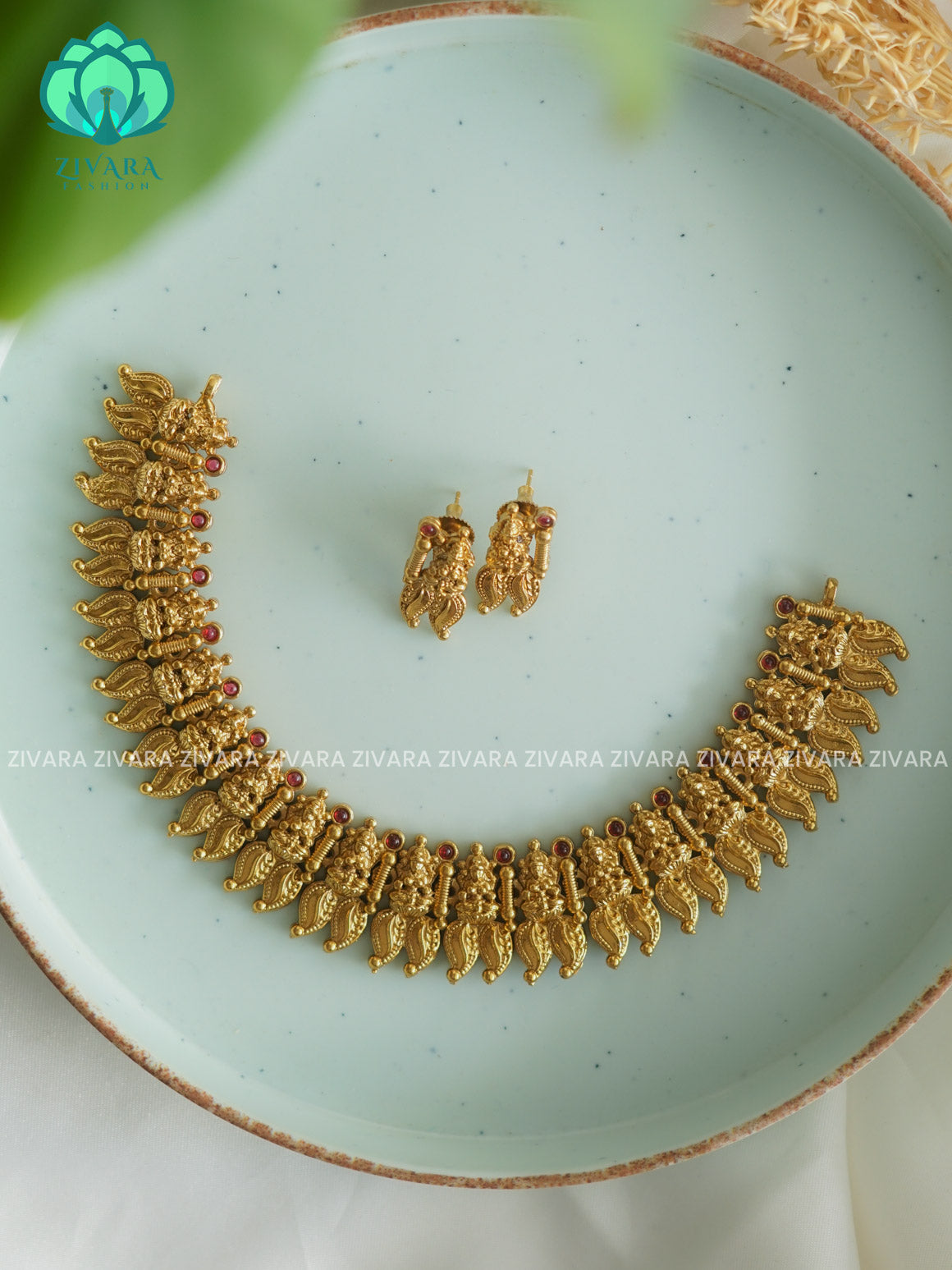 RUBY Traditional south indian NORMAL MATTE neckwear with earrings- Zivara Fashion- latest jewellery desigN